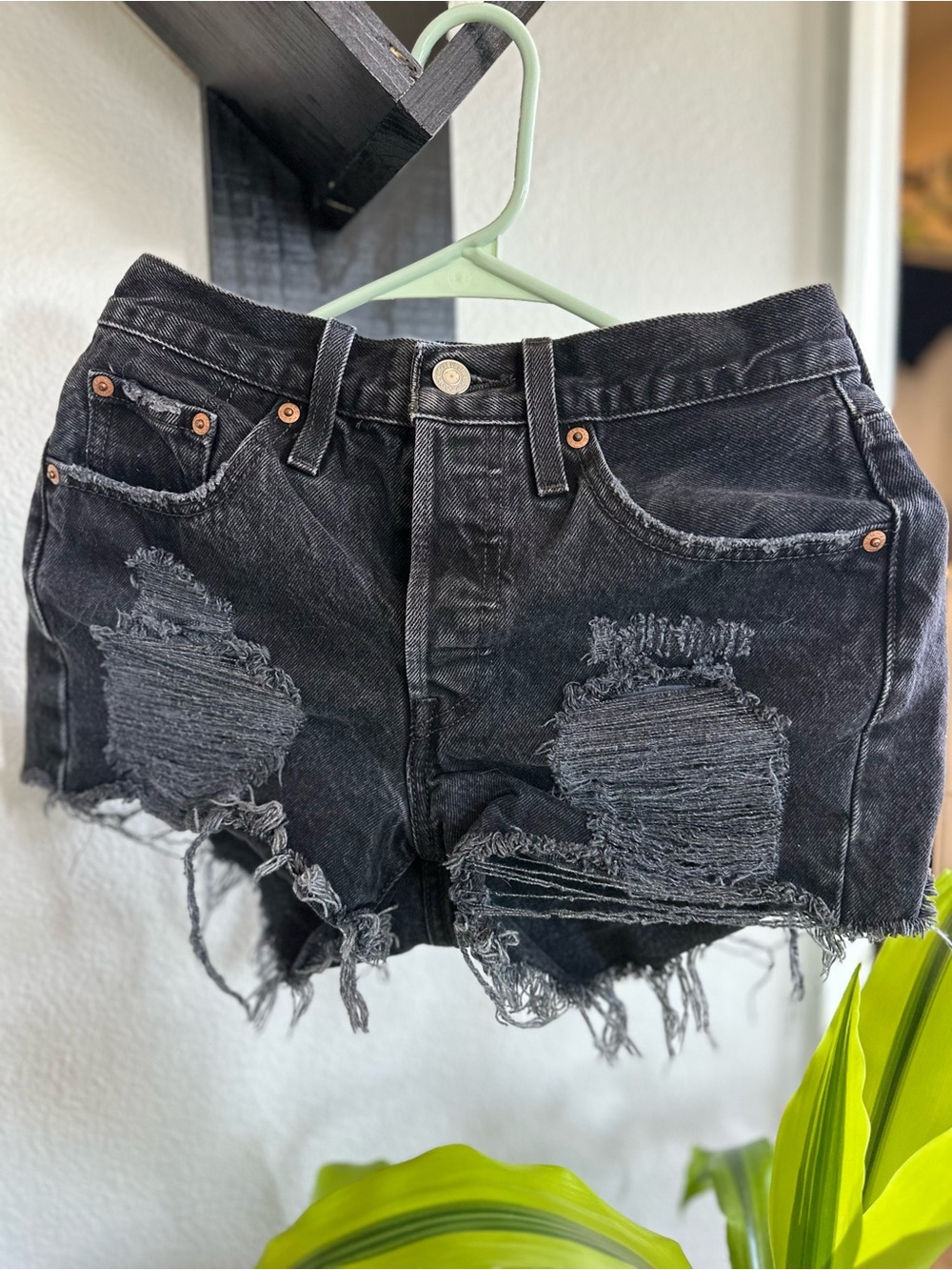 Levi's Black Distressed Cutoff Denim Shorts